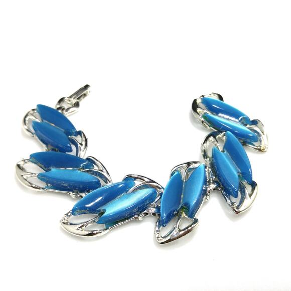 Vintage Moonglow Blue Link Bracelet, Silver Tone, 1950s - Picture 2 of 10